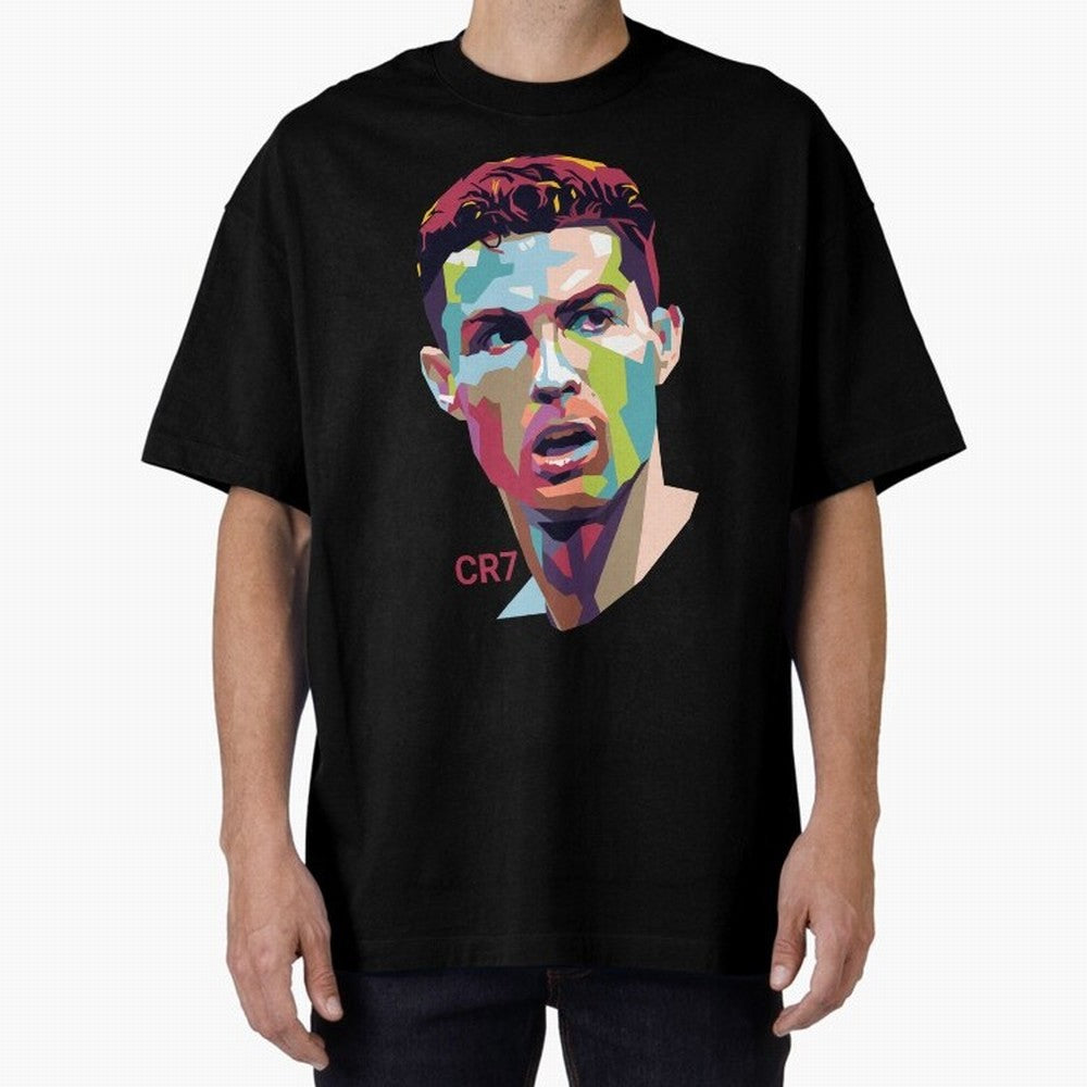 Cristiano Ronaldo Pop Art Portrait Oversized T-Shirt Stand Out with Spirit from Match Day Hype around FIFA World Cup 2026 USA Canada Mexico, CR7 and Messi, Argentina, Tournament Hype, Historic Matchups, Family Viewing Parties and Global Sports