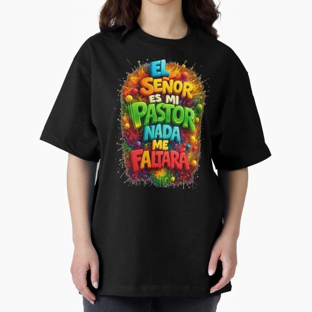 Modern 3D Psalm 23 Spanish Christian Art - El Se?or es mi Pastor Oversized T-Shirt Celebrate Global Football Passion for FIFA World Cup 2026, Driven by Messi, Neymar and Mbappe, Brazil, Soccer Culture, Superstar Moments, National Team Dreams and