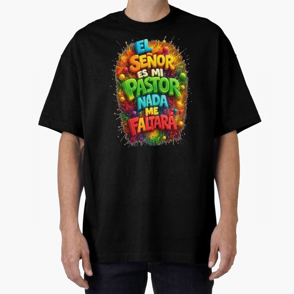Modern 3D Psalm 23 Spanish Christian Art - El Se?or es mi Pastor Oversized T-Shirt Celebrate Global Football Passion for FIFA World Cup 2026, Driven by Messi, Neymar and Mbappe, Brazil, Soccer Culture, Superstar Moments, National Team Dreams and