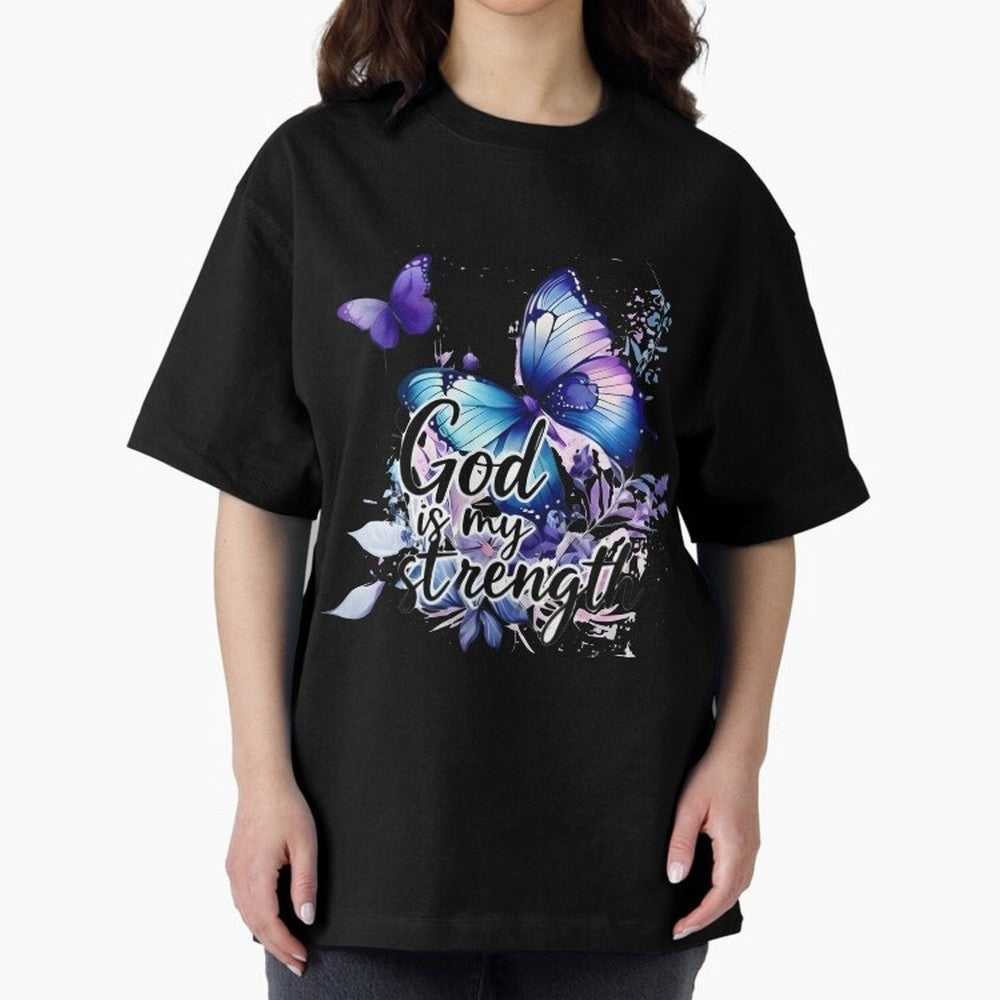 God is My Strength - Blue Butterfly Watercolor Art Oversized T-Shirt Wear the Spirit of FIFA World Cup 2026 Spirit, Highlighting England and Germany, CR7, Supporter Pride, Iconic Celebrations, Legendary Names and Global Match Day Energy; Ideal for