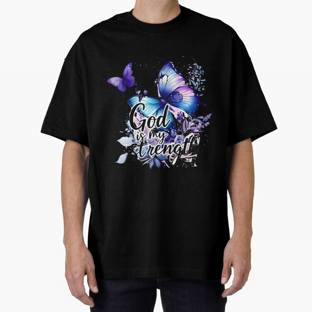 God is My Strength - Blue Butterfly Watercolor Art Oversized T-Shirt Wear the Spirit of FIFA World Cup 2026 Spirit, Highlighting England and Germany, CR7, Supporter Pride, Iconic Celebrations, Legendary Names and Global Match Day Energy; Ideal for