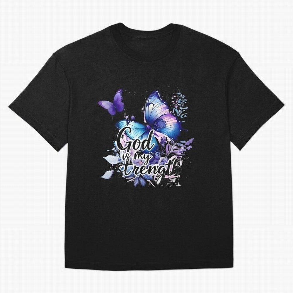 God is My Strength - Blue Butterfly Watercolor Art Oversized T-Shirt Wear the Spirit of FIFA World Cup 2026 Spirit, Highlighting England and Germany, CR7, Supporter Pride, Iconic Celebrations, Legendary Names and Global Match Day Energy; Ideal for