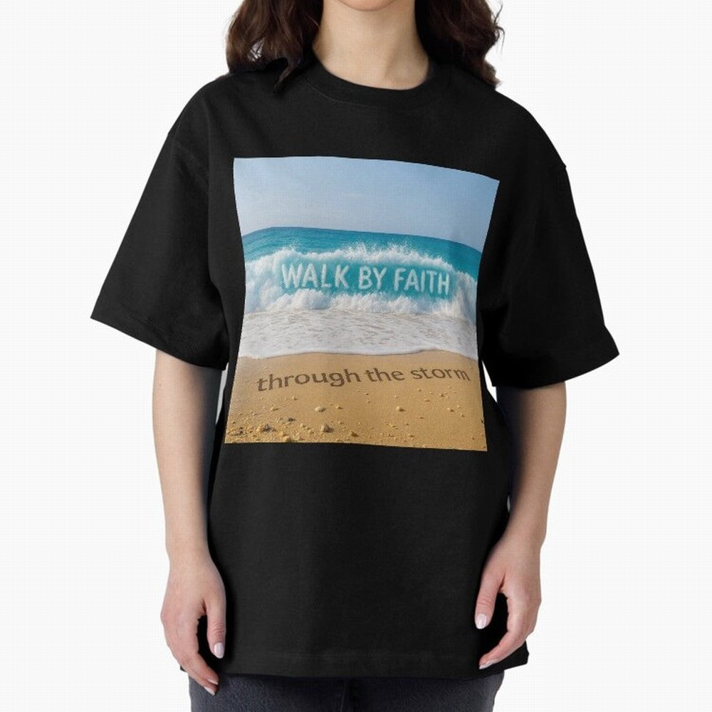 WALK BY FAITH - Through the Storm - Ocean Wave Art Oversized T-Shirt Celebrate Golden Goal Energy in FIFA World Cup 2026 Group Stage Connected to Mbappe and Neymar, Brazil Energy, Football Passion, Legendary Performances, Festival Vibes and