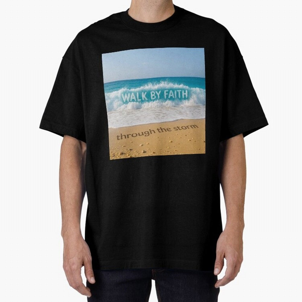 WALK BY FAITH - Through the Storm - Ocean Wave Art Oversized T-Shirt Celebrate Golden Goal Energy in FIFA World Cup 2026 Group Stage Connected to Mbappe and Neymar, Brazil Energy, Football Passion, Legendary Performances, Festival Vibes and