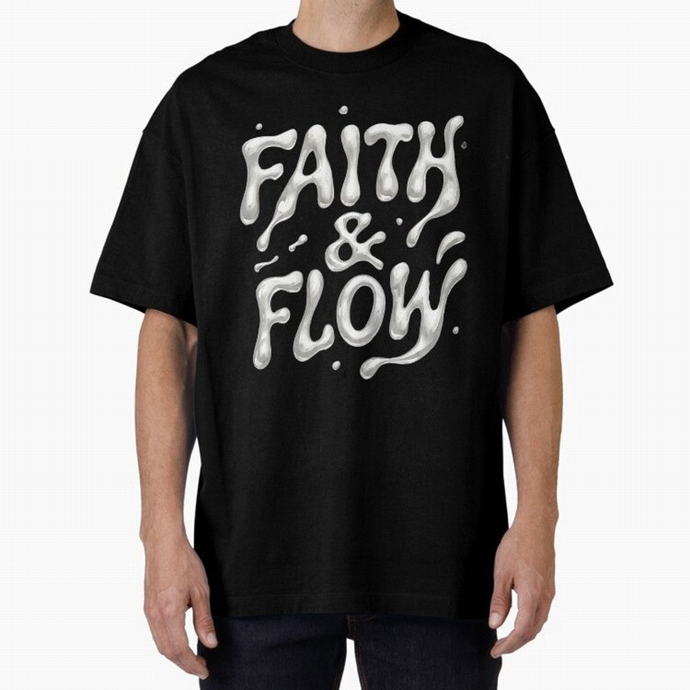 FAITH & FLOW - Liquid Chrome Typography - Urban Christian Oversized T-Shirt Refresh FIFA World Cup 2026 Group Stage for Fans of CR7 and Spain and Netherlands, Bringing Soccer Culture, Superstar Moments, National Team Dreams and Competitive Fire;