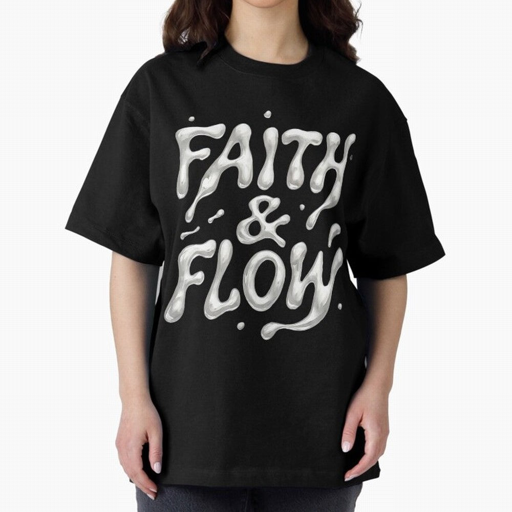 FAITH & FLOW - Liquid Chrome Typography - Urban Christian Oversized T-Shirt Refresh FIFA World Cup 2026 Group Stage for Fans of CR7 and Spain and Netherlands, Bringing Soccer Culture, Superstar Moments, National Team Dreams and Competitive Fire;