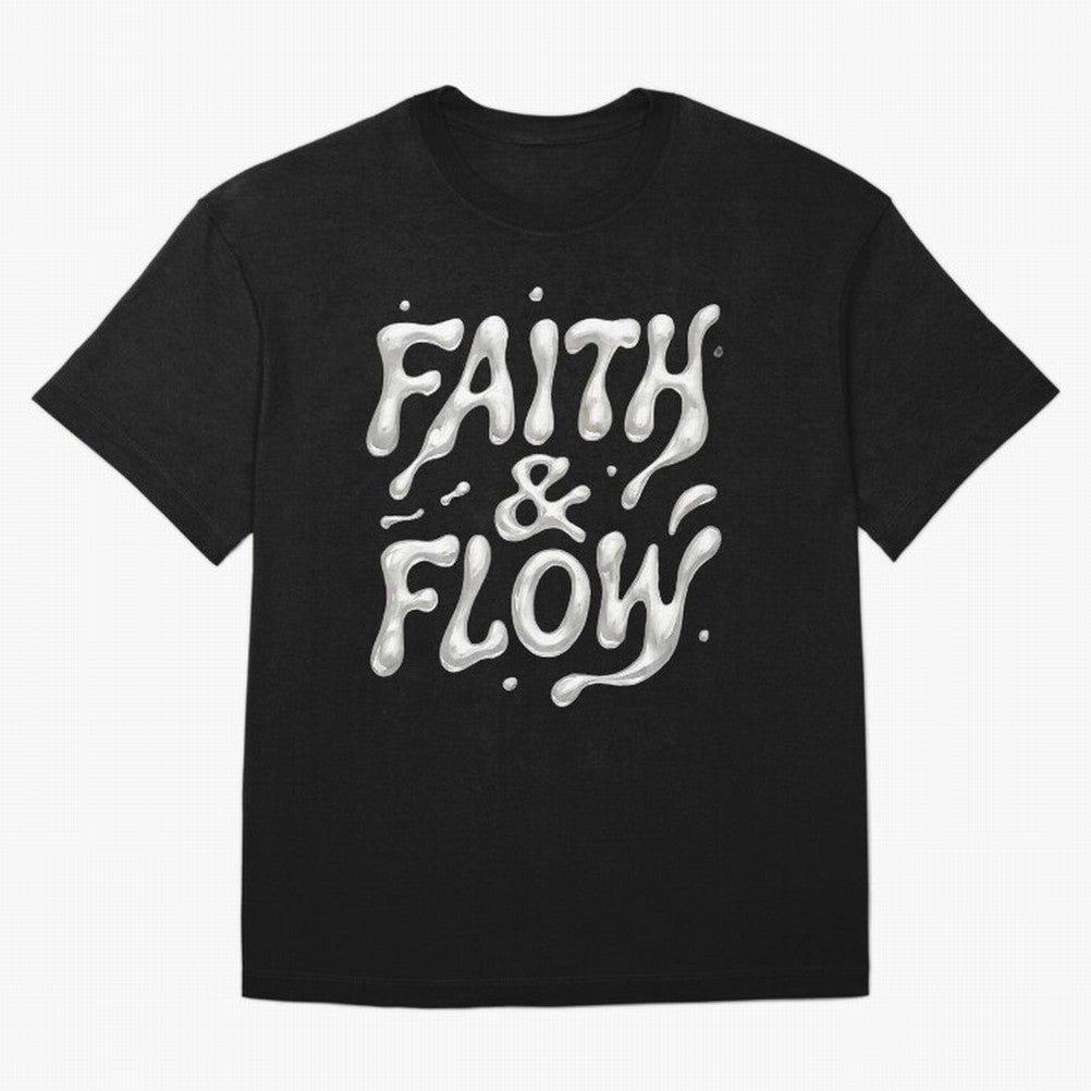 FAITH & FLOW - Liquid Chrome Typography - Urban Christian Oversized T-Shirt Refresh FIFA World Cup 2026 Group Stage for Fans of CR7 and Spain and Netherlands, Bringing Soccer Culture, Superstar Moments, National Team Dreams and Competitive Fire;