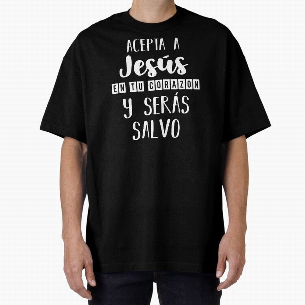 Acepta a Jes¨²s en tu Corazon Mensaje Cristianos Dios Spanish Oversized T-Shirt Celebrate Football Heritage in FIFA World Cup 2026 for Fans of Messi, Neymar and Mbappe and Argentina, Bringing Worldwide Fan Energy, Dramatic Goals, Stadium Lights and