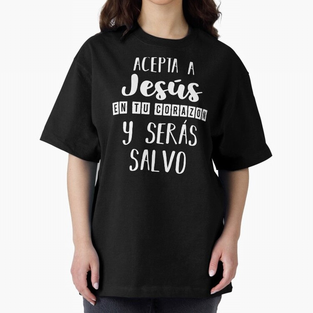 Acepta a Jes¨²s en tu Corazon Mensaje Cristianos Dios Spanish Oversized T-Shirt Celebrate Football Heritage in FIFA World Cup 2026 for Fans of Messi, Neymar and Mbappe and Argentina, Bringing Worldwide Fan Energy, Dramatic Goals, Stadium Lights and
