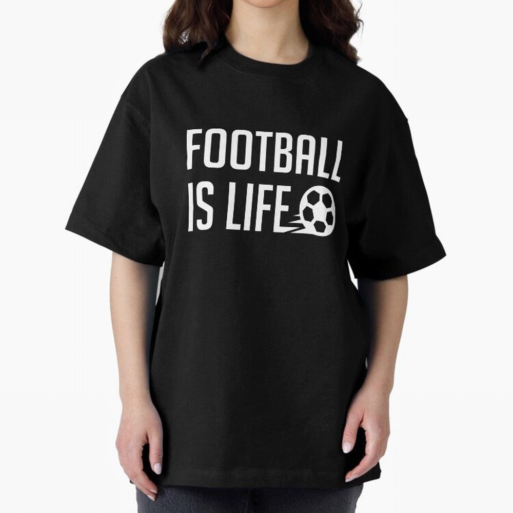 Football Is Life (Black BG) Oversized T-Shirt Remember Iconic Moments from Match Day Hype around FIFA World Cup 2026, Cristiano Ronaldo, Brazil, Soccer Culture, Superstar Moments, National Team Dreams and Competitive Fire; Ideal for Passionate Fans