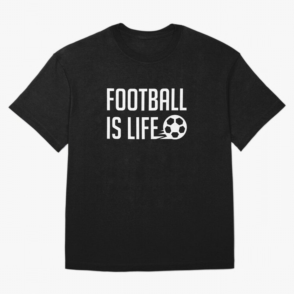 Football Is Life (Red BG) Oversized T-Shirt Carry the Dream of FIFA World Cup 2026 for Fans of Messi and France and Portugal, Bringing Retro Football Energy, Iconic Rivalries, Trophy Chase Drama and Stadium Atmosphere; Great for Supporters Who Love