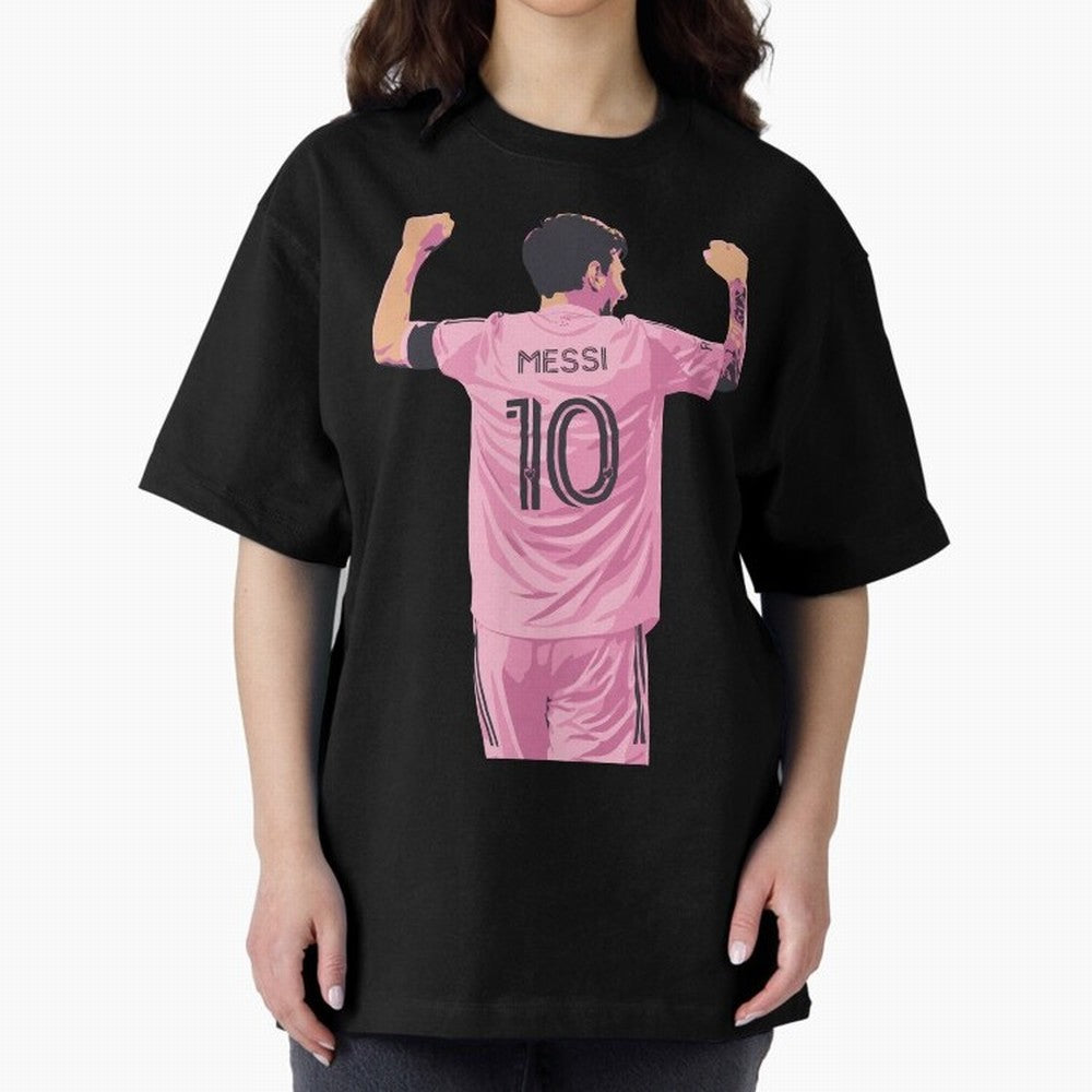 Lionel Messi Celebration Oversized T-Shirt Bring Legendary Rivalry Energy to Global Football Passion for FIFA World Cup 2026 USA Canada Mexico, Celebrating CR7 and Messi, Spain, Sports Nostalgia, International Competition, Famous Players and
