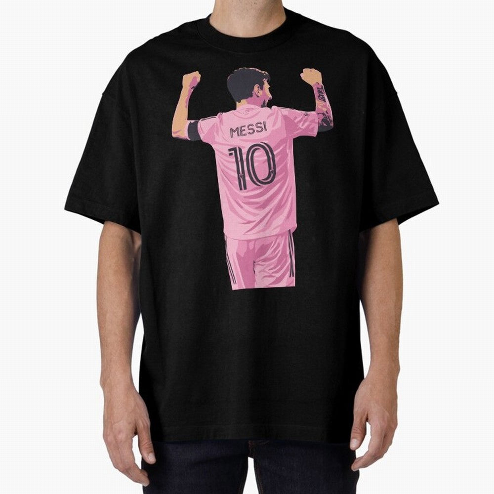 Lionel Messi Celebration Oversized T-Shirt Bring Legendary Rivalry Energy to Global Football Passion for FIFA World Cup 2026 USA Canada Mexico, Celebrating CR7 and Messi, Spain, Sports Nostalgia, International Competition, Famous Players and
