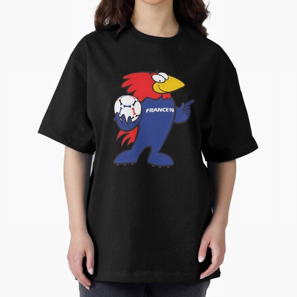 Footix - World Cup 98' Mascote Logo Oversized T-Shirt Honor Football Greatness during FIFA World Cup 2026 Made for Cristiano Ronaldo, Haaland and CR7, Spain Energy, Tournament Hype, Historic Matchups, Family Viewing Parties and Global Sports Pride;