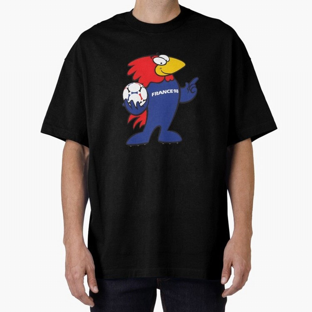 Footix - World Cup 98' Mascote Logo Oversized T-Shirt Honor Football Greatness during FIFA World Cup 2026 Made for Cristiano Ronaldo, Haaland and CR7, Spain Energy, Tournament Hype, Historic Matchups, Family Viewing Parties and Global Sports Pride;