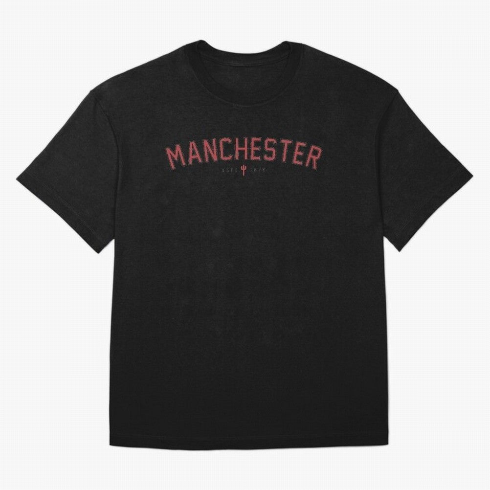Manchester Retro Typography - MUFC Unofficial Merch Oversized T-Shirt Show Match Day Excitement for Match Day Hype around FIFA World Cup 2026, Mbappe, Argentina and Brazil, Soccer Culture, Superstar Moments, National Team Dreams and Competitive
