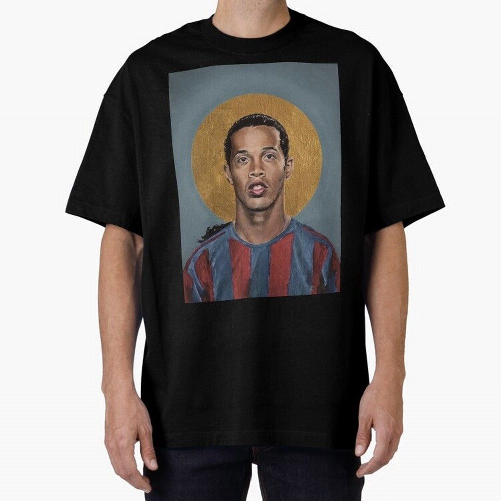 Art Ronaldinho Painting Oversized T-Shirt Carry the Dream of FIFA World Cup 2026 Spirit, Capturing England, Messi and Cristiano Ronaldo, Fan Favorite Moments, National Team Passion, Big Match Drama and Soccer History; Great for Watch Parties,