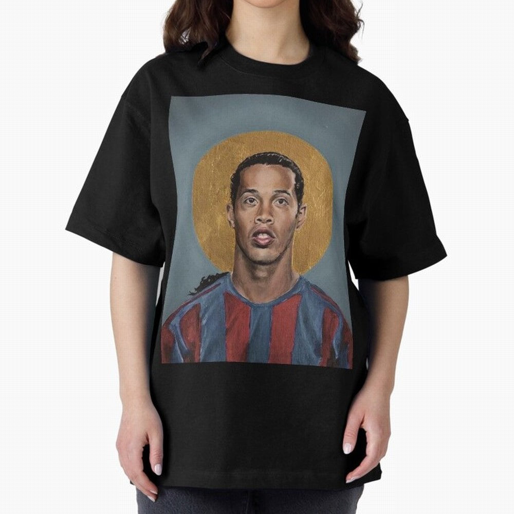 Art Ronaldinho Painting Oversized T-Shirt Carry the Dream of FIFA World Cup 2026 Spirit, Capturing England, Messi and Cristiano Ronaldo, Fan Favorite Moments, National Team Passion, Big Match Drama and Soccer History; Great for Watch Parties,