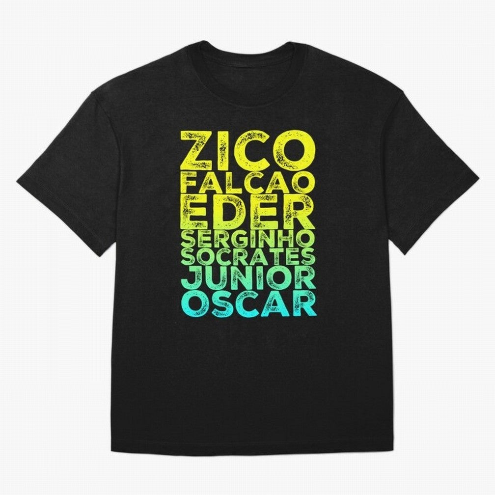 Brazil 1982 zico socrates eder best team never to win world cup79 Oversized T-Shirt Support Iconic Players in Global Football Passion for FIFA World Cup 2026, with Mbappe and Neymar, Portugal, Spain and Germany, Game Day Rituals, Football Legends,