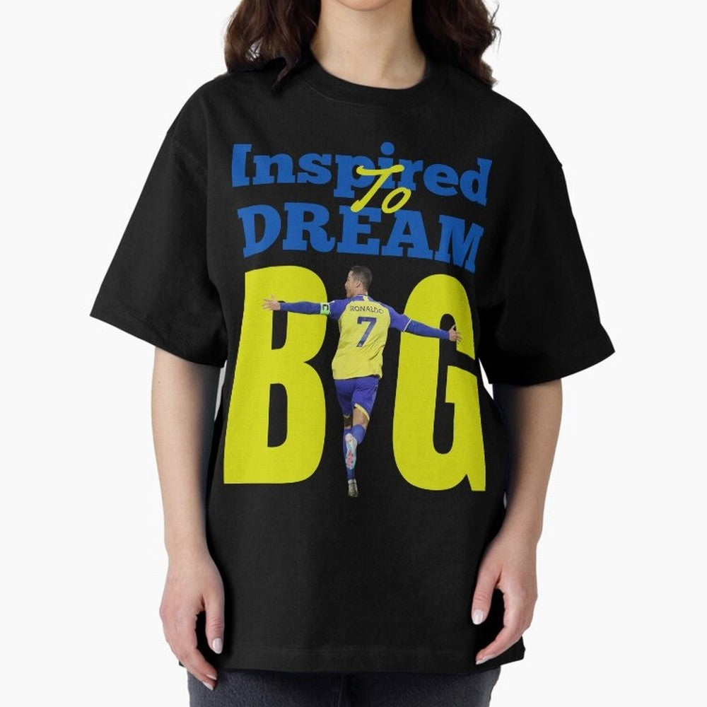 Inspired To Dream Big Oversized T-Shirt Wear the Spirit of the FIFA World Cup 2026 USA Canada Mexico Journey through Cristiano Ronaldo, Haaland and CR7 Highlights, Spain Pride, Retro Football Energy, Iconic Rivalries, Trophy Chase Drama and Stadium