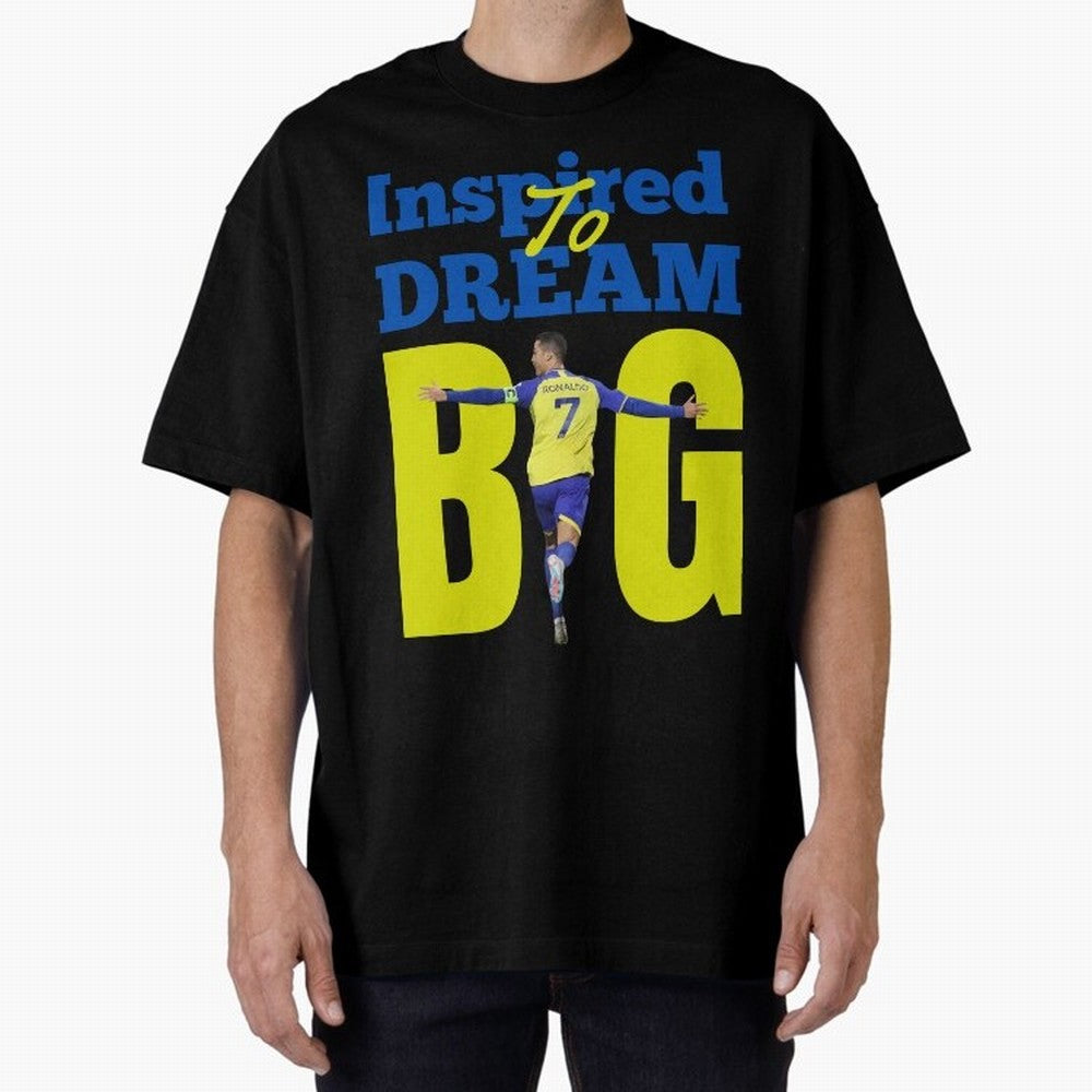 Inspired To Dream Big Oversized T-Shirt Wear the Spirit of the FIFA World Cup 2026 USA Canada Mexico Journey through Cristiano Ronaldo, Haaland and CR7 Highlights, Spain Pride, Retro Football Energy, Iconic Rivalries, Trophy Chase Drama and Stadium