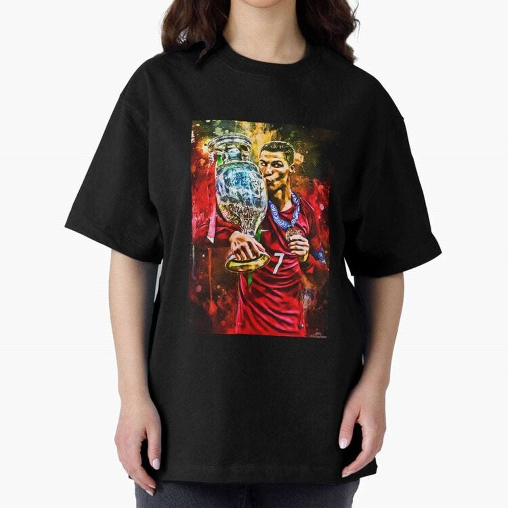 Christiano Ronaldo Oversized T-Shirt Represent the FIFA World Cup 2026 Group Stage Journey through Messi, Neymar and Mbappe Highlights, Spain and Netherlands Pride, Worldwide Fan Energy, Dramatic Goals, Stadium Lights and Championship Celebrations;