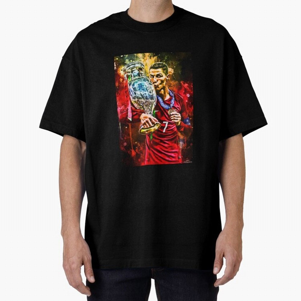 Christiano Ronaldo Oversized T-Shirt Represent the FIFA World Cup 2026 Group Stage Journey through Messi, Neymar and Mbappe Highlights, Spain and Netherlands Pride, Worldwide Fan Energy, Dramatic Goals, Stadium Lights and Championship Celebrations;