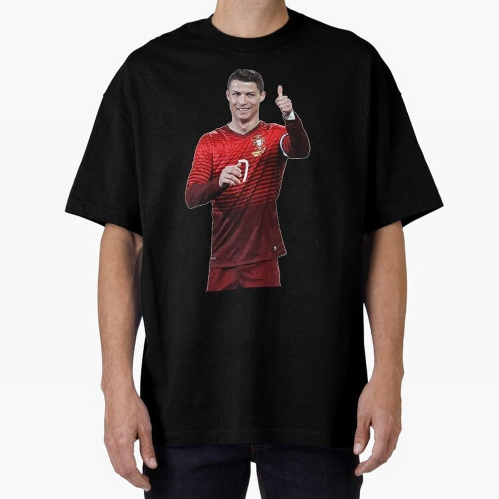 Ronaldo Thumbs Up Oversized T-Shirt Carry the Colors and Pride of the FIFA World Cup 2026 USA Canada Mexico Journey through Messi Highlights, England Pride, Match Day Excitement, Supporter Culture, Golden Goals and Global Football Passion; Ideal