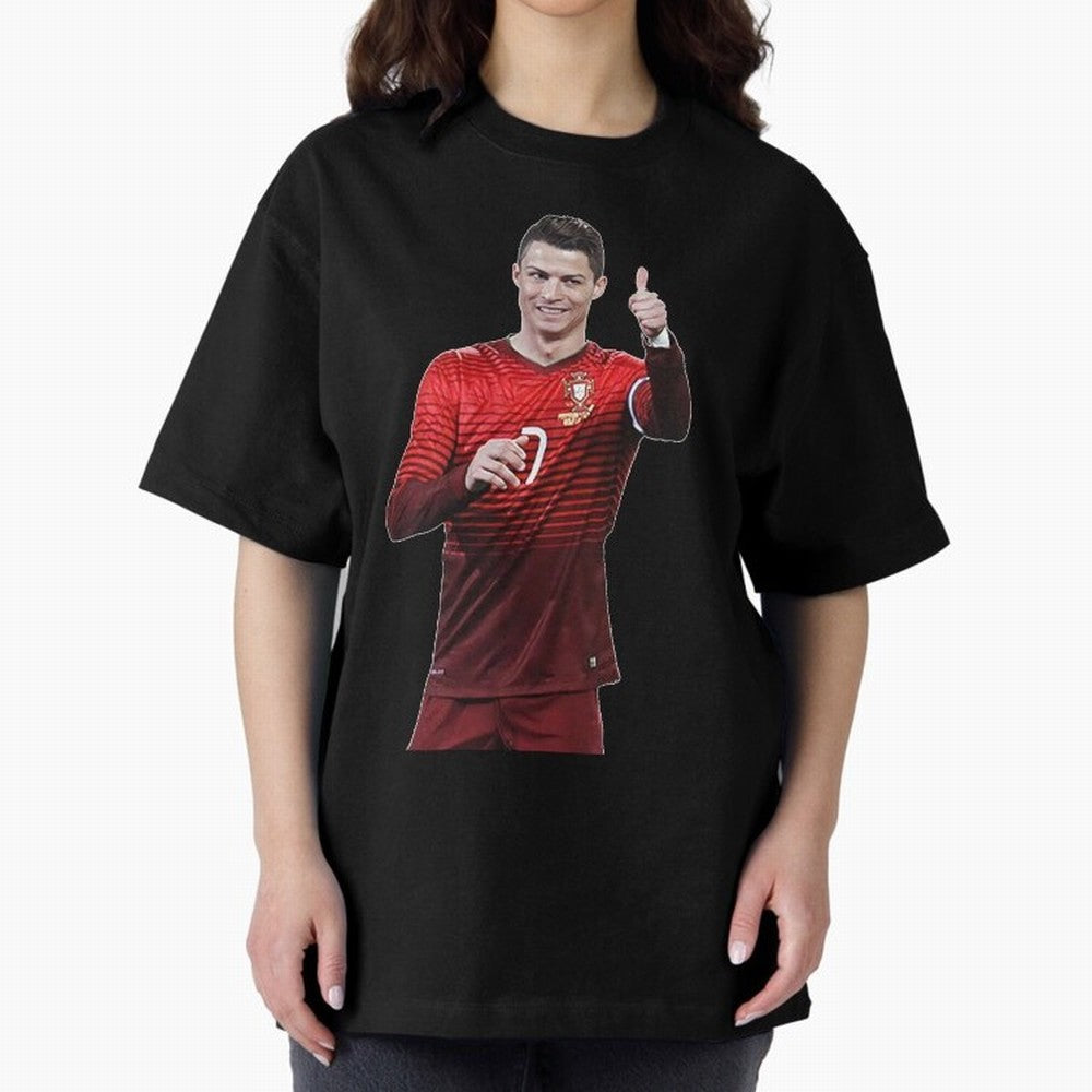 Ronaldo Thumbs Up Oversized T-Shirt Carry the Colors and Pride of the FIFA World Cup 2026 USA Canada Mexico Journey through Messi Highlights, England Pride, Match Day Excitement, Supporter Culture, Golden Goals and Global Football Passion; Ideal