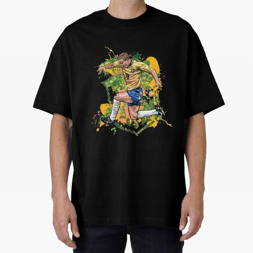 Ronaldo Nazario de Lima - Fenomeno do Brasil Oversized T-Shirt Upgrade Global Football Passion for FIFA World Cup 2026 Group Stage, Featuring Neymar, England, France and Netherlands, Vintage Soccer Flavor, Modern Football Stars, National Flags and