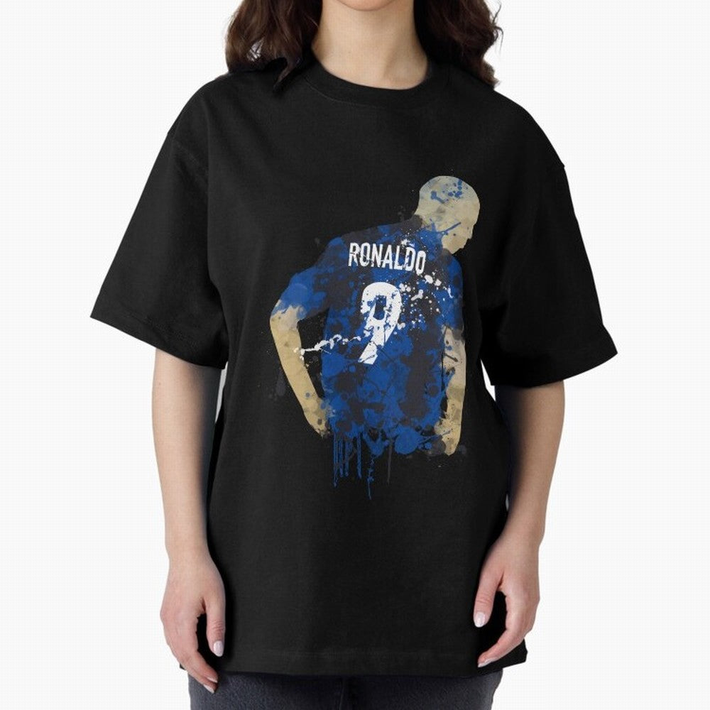 Ronaldo Number 9 Art Oversized T-Shirt Bring Home the FIFA World Cup 2026 Group Stage Journey through Neymar, Haaland and Cristiano Ronaldo Highlights, Portugal Pride, Retro Football Energy, Iconic Rivalries, Trophy Chase Drama and Stadium