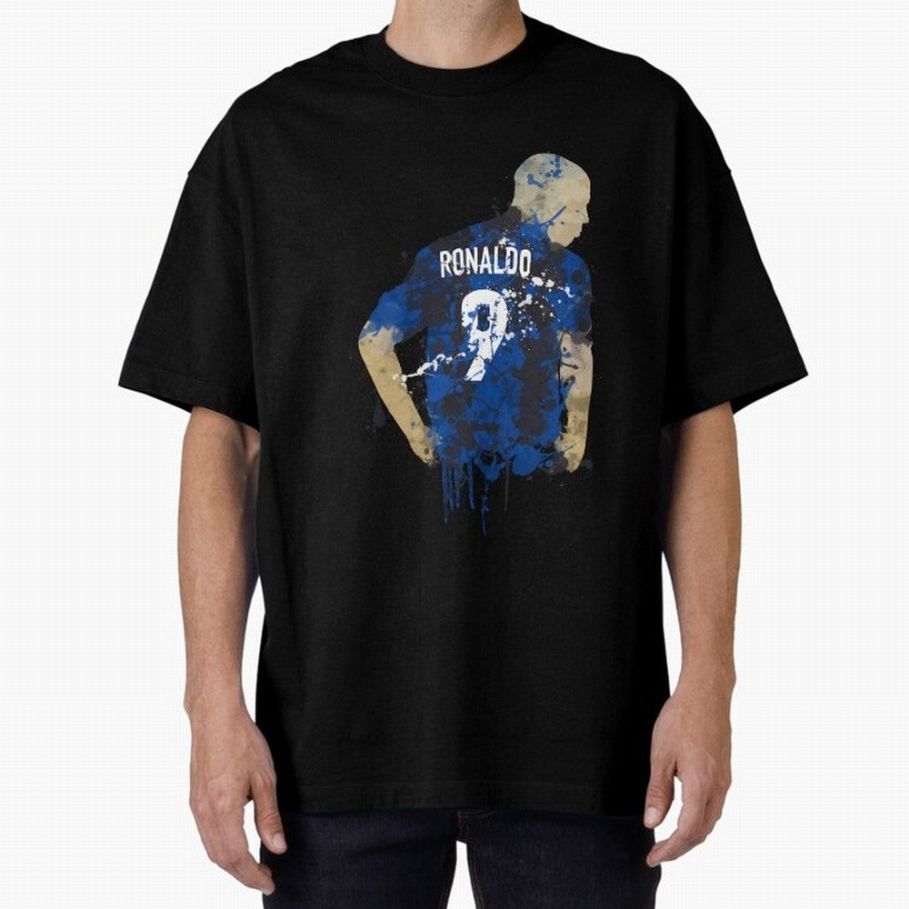 Ronaldo Number 9 Art Oversized T-Shirt Bring Home the FIFA World Cup 2026 Group Stage Journey through Neymar, Haaland and Cristiano Ronaldo Highlights, Portugal Pride, Retro Football Energy, Iconic Rivalries, Trophy Chase Drama and Stadium