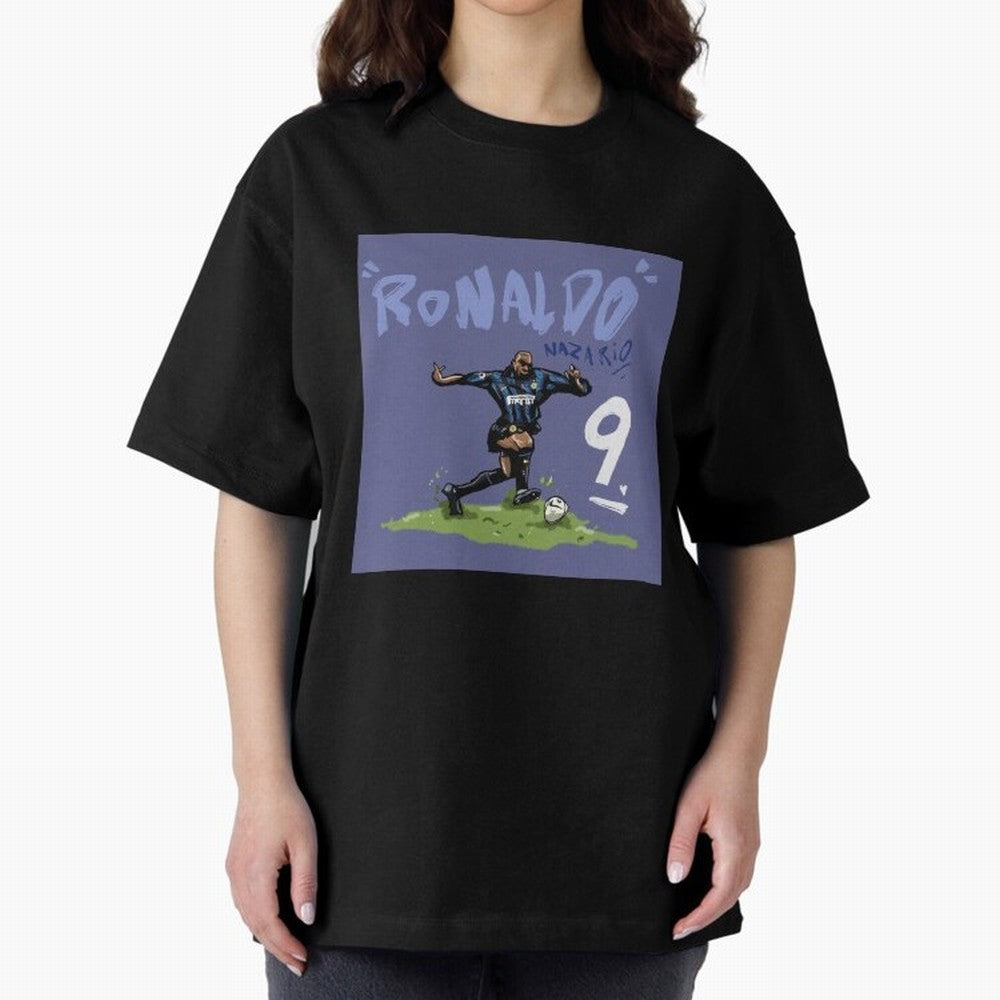 Ronaldo Nazario. Oversized T-Shirt Mark Global Football Passion for FIFA World Cup 2026 USA Canada Mexico, with Messi, Neymar and Mbappe, Brazil, Retro Football Energy, Iconic Rivalries, Trophy Chase Drama and Stadium Atmosphere; Created for Match