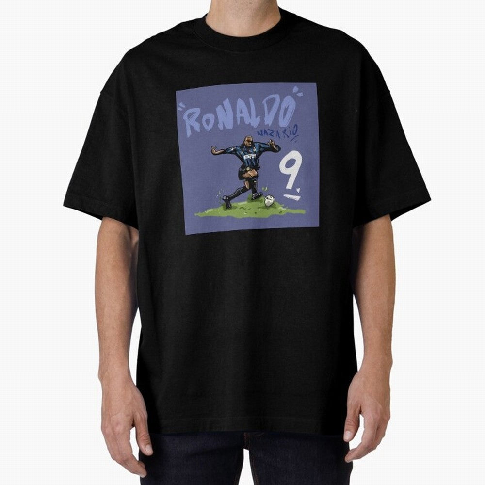 Ronaldo Nazario. Oversized T-Shirt Mark Global Football Passion for FIFA World Cup 2026 USA Canada Mexico, with Messi, Neymar and Mbappe, Brazil, Retro Football Energy, Iconic Rivalries, Trophy Chase Drama and Stadium Atmosphere; Created for Match