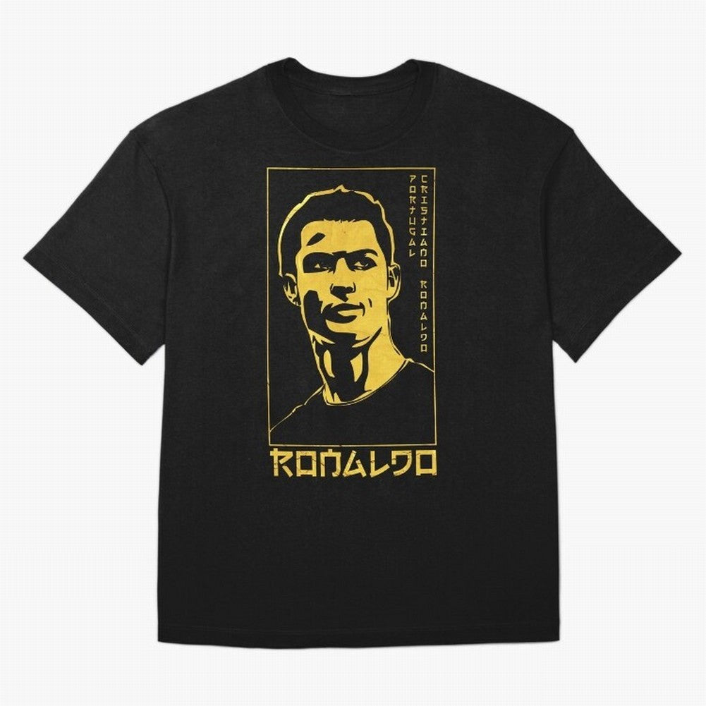 Ronaldo Golden Style Portrait art illustration Oversized T-Shirt Bring Trophy Dreams to Match Day Hype around FIFA World Cup 2026, Messi and Cristiano Ronaldo, France and Portugal, Vintage Soccer Flavor, Modern Football Stars, National Flags and