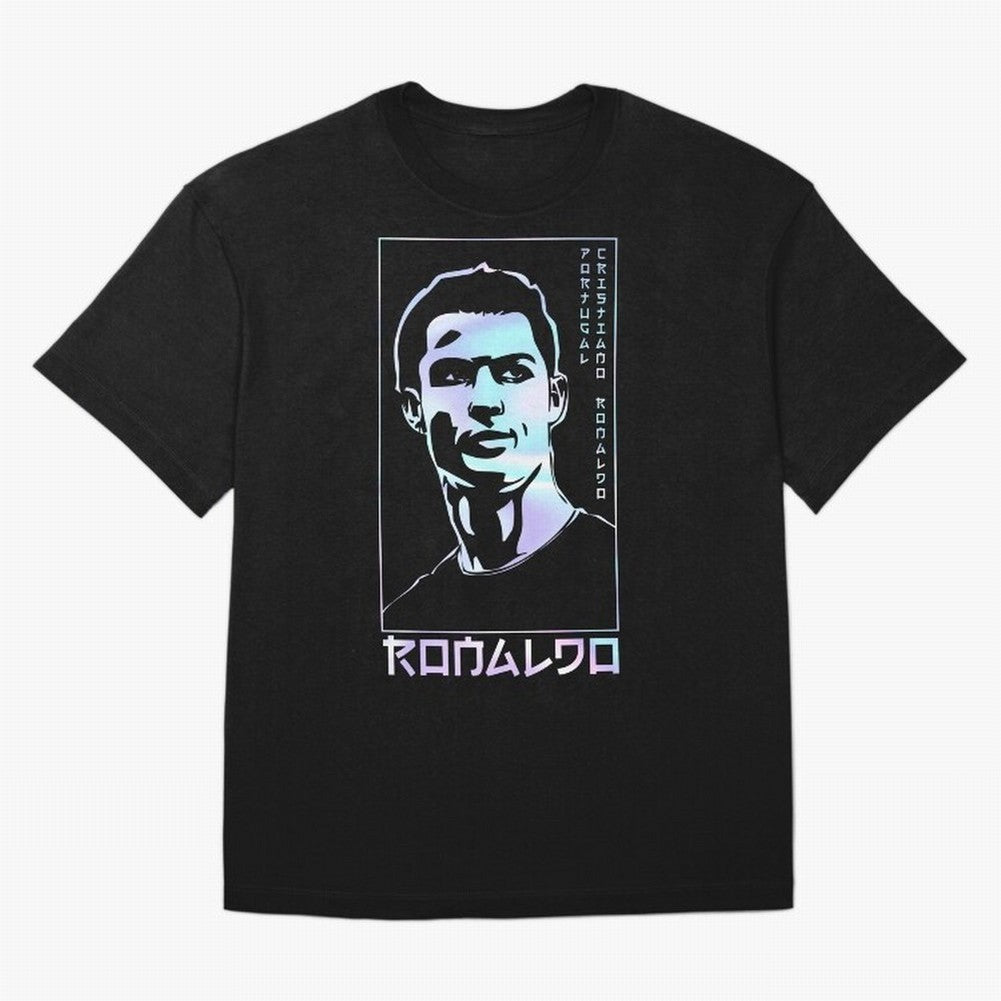 Ronaldo holographic Style Portrait art illustration Oversized T-Shirt Remember Iconic Moments from Global Football Passion for FIFA World Cup 2026, Filled with Messi, Neymar and Mbappe, Germany, Global Supporter Spirit, Legendary Goals, National