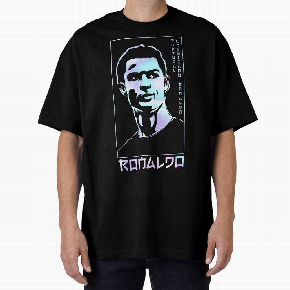 Ronaldo holographic Style Portrait art illustration Oversized T-Shirt Remember Iconic Moments from Global Football Passion for FIFA World Cup 2026, Filled with Messi, Neymar and Mbappe, Germany, Global Supporter Spirit, Legendary Goals, National