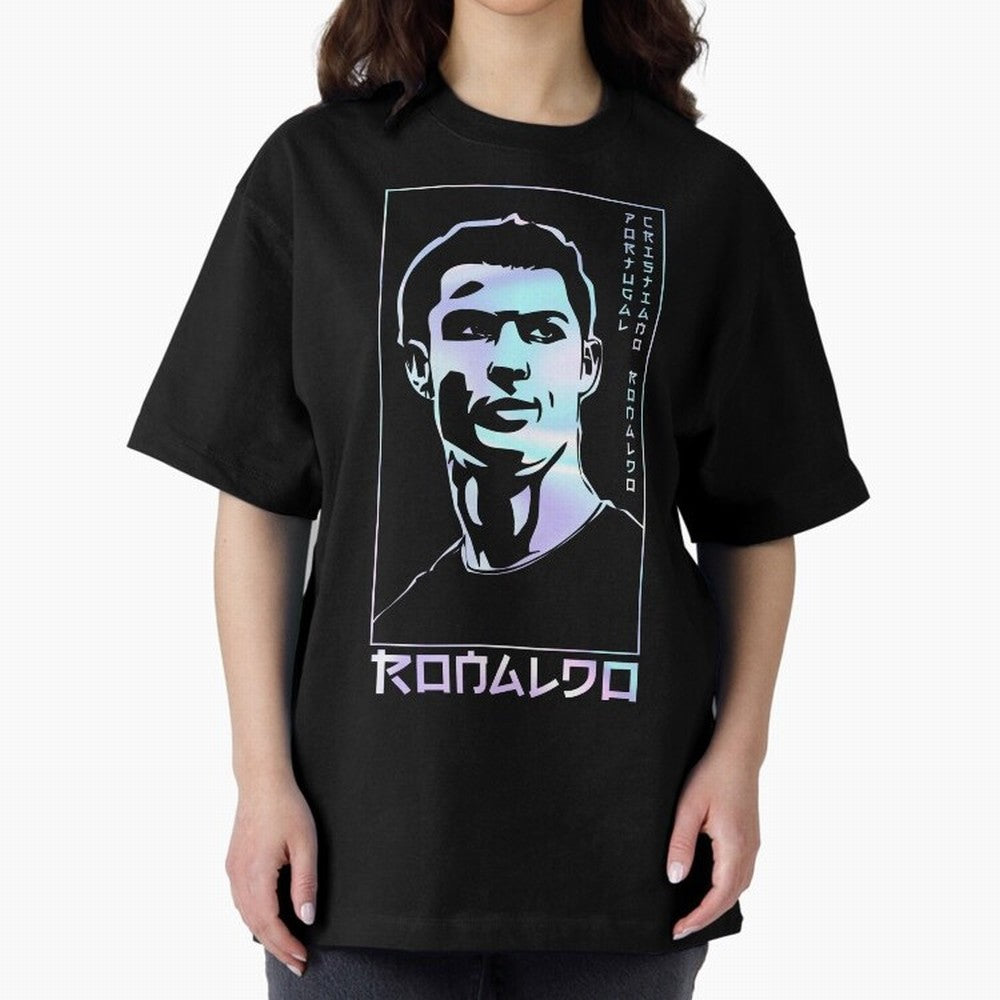 Ronaldo holographic Style Portrait art illustration Oversized T-Shirt Remember Iconic Moments from Global Football Passion for FIFA World Cup 2026, Filled with Messi, Neymar and Mbappe, Germany, Global Supporter Spirit, Legendary Goals, National