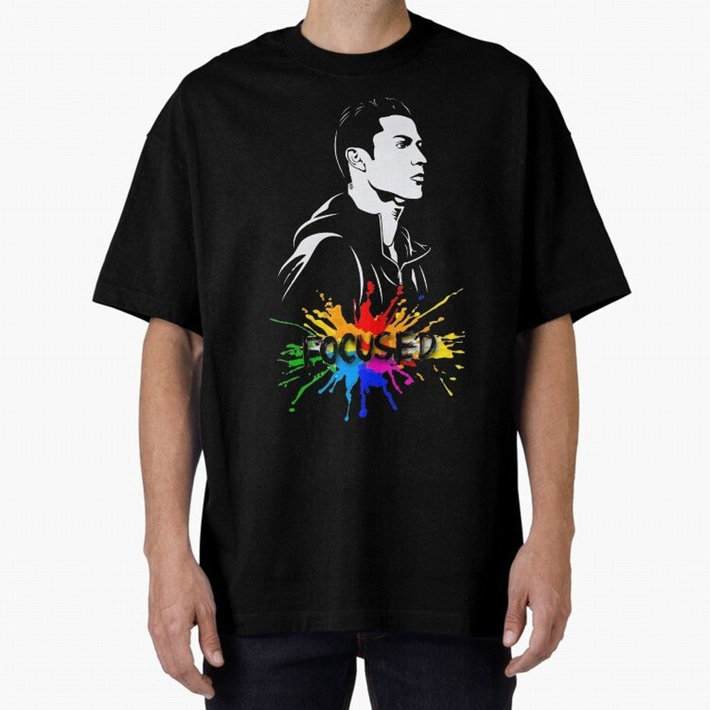 Christiano Ronaldo Focused Oversized T-Shirt Feel Global Football Passion for FIFA World Cup 2026, Connected to Messi, CR7 and Mbappe, England, France and Netherlands, Game Day Rituals, Football Legends, Country Pride and the Road to the Final;