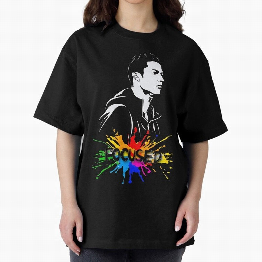 Christiano Ronaldo Focused Oversized T-Shirt Feel Global Football Passion for FIFA World Cup 2026, Connected to Messi, CR7 and Mbappe, England, France and Netherlands, Game Day Rituals, Football Legends, Country Pride and the Road to the Final;