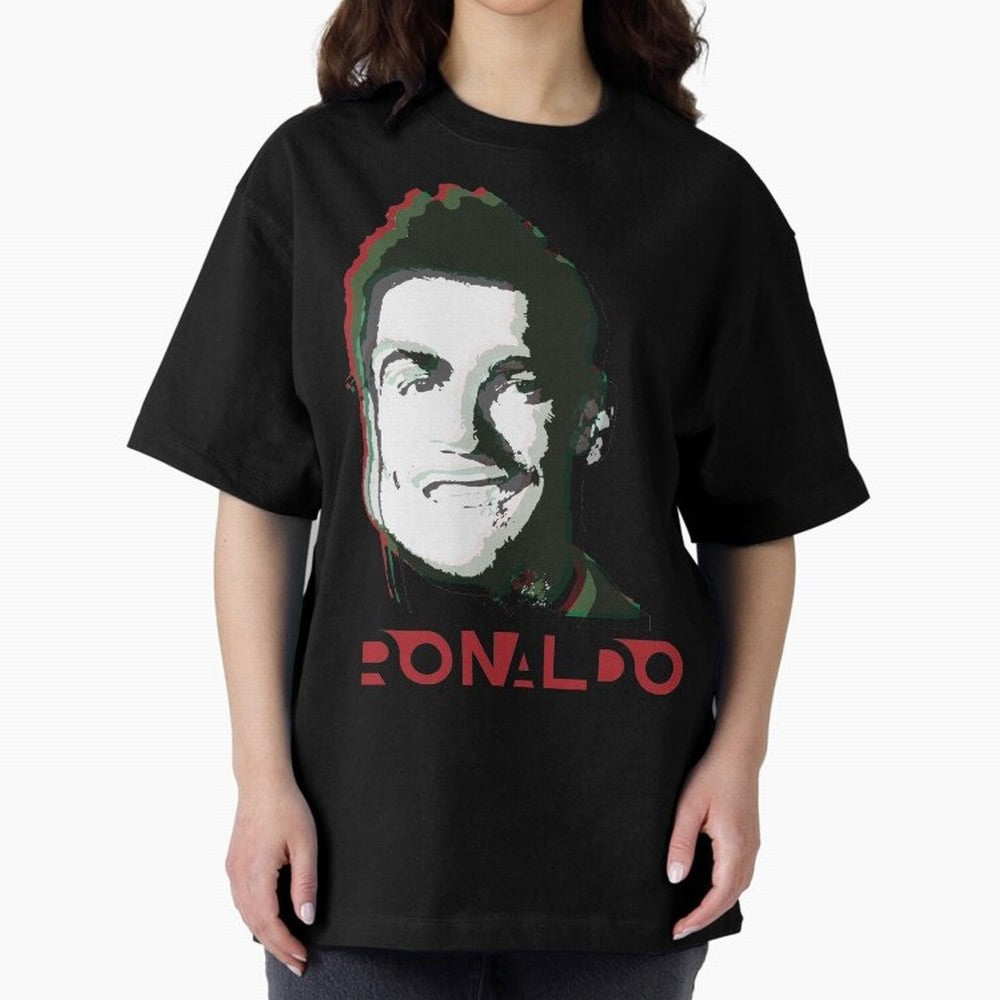 Portugal Football Captain Cristiano Ronaldo 3D Anaglyph Portrait Oversized T-Shirt Bring Global Tournament Vibes to FIFA World Cup 2026 Group Stage for Fans of Messi, CR7 and Mbappe and Brazil, Portugal and Argentina, Bringing Football History,
