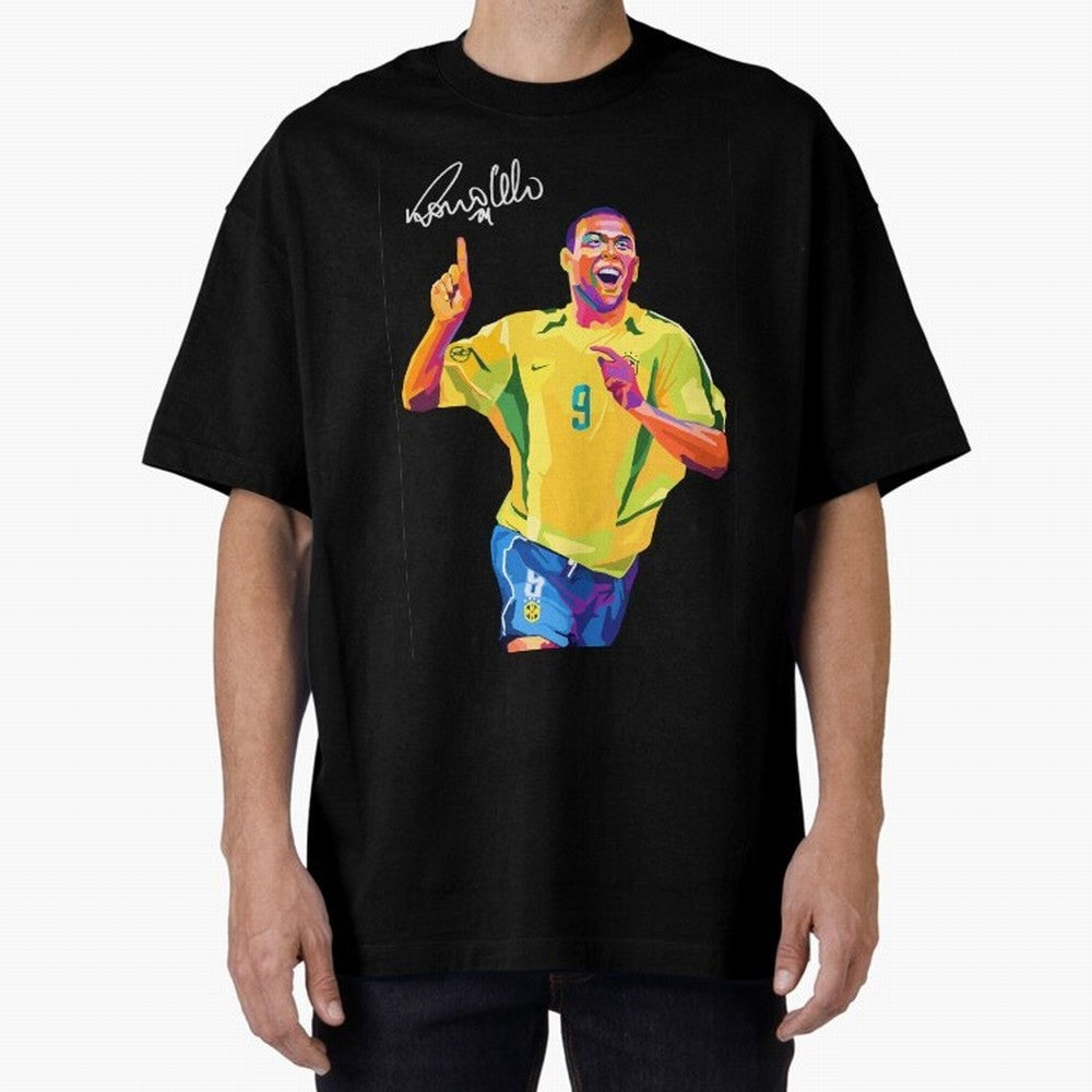 Ronaldo Nazario Pop Art Oversized T-Shirt Keep the Legacy of Match Day Hype around FIFA World Cup 2026 USA Canada Mexico, Messi, CR7 and Mbappe, England, Global Supporter Spirit, Legendary Goals, National Colors and Tournament Celebration; Made for