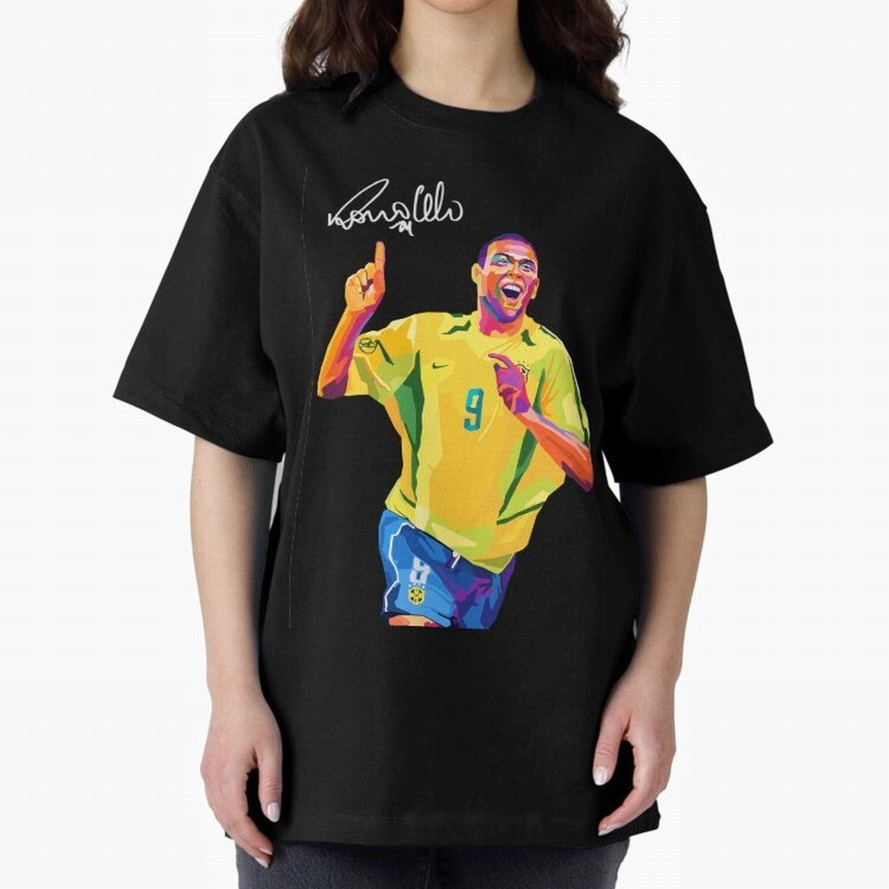 Ronaldo Nazario Pop Art Oversized T-Shirt Keep the Legacy of Match Day Hype around FIFA World Cup 2026 USA Canada Mexico, Messi, CR7 and Mbappe, England, Global Supporter Spirit, Legendary Goals, National Colors and Tournament Celebration; Made for