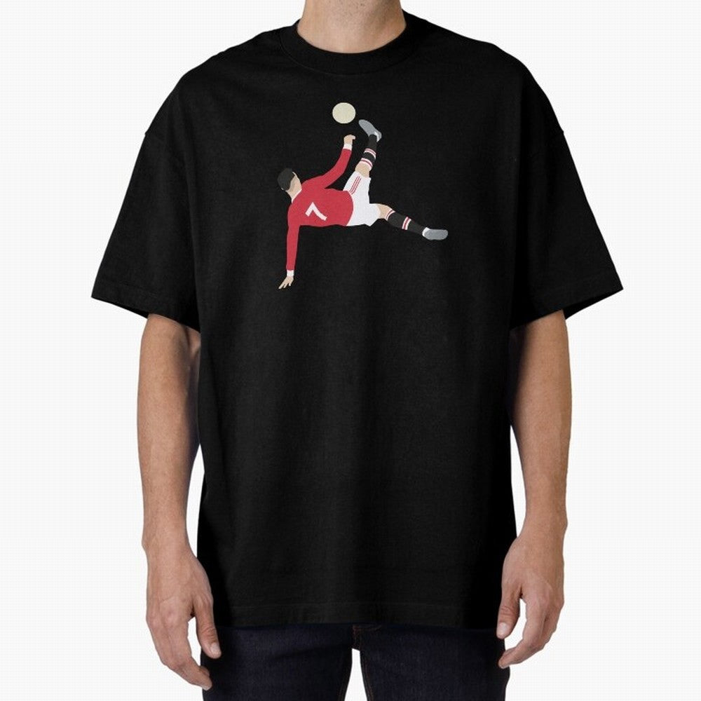 Cristiano Ronaldo Bicycle Kick MUFC Oversized T-Shirt Celebrate Classic Football Spirit in Match Day Hype around FIFA World Cup 2026 Group Stage, Messi, Neymar and Mbappe, France and Portugal, Sports Nostalgia, International Competition, Famous