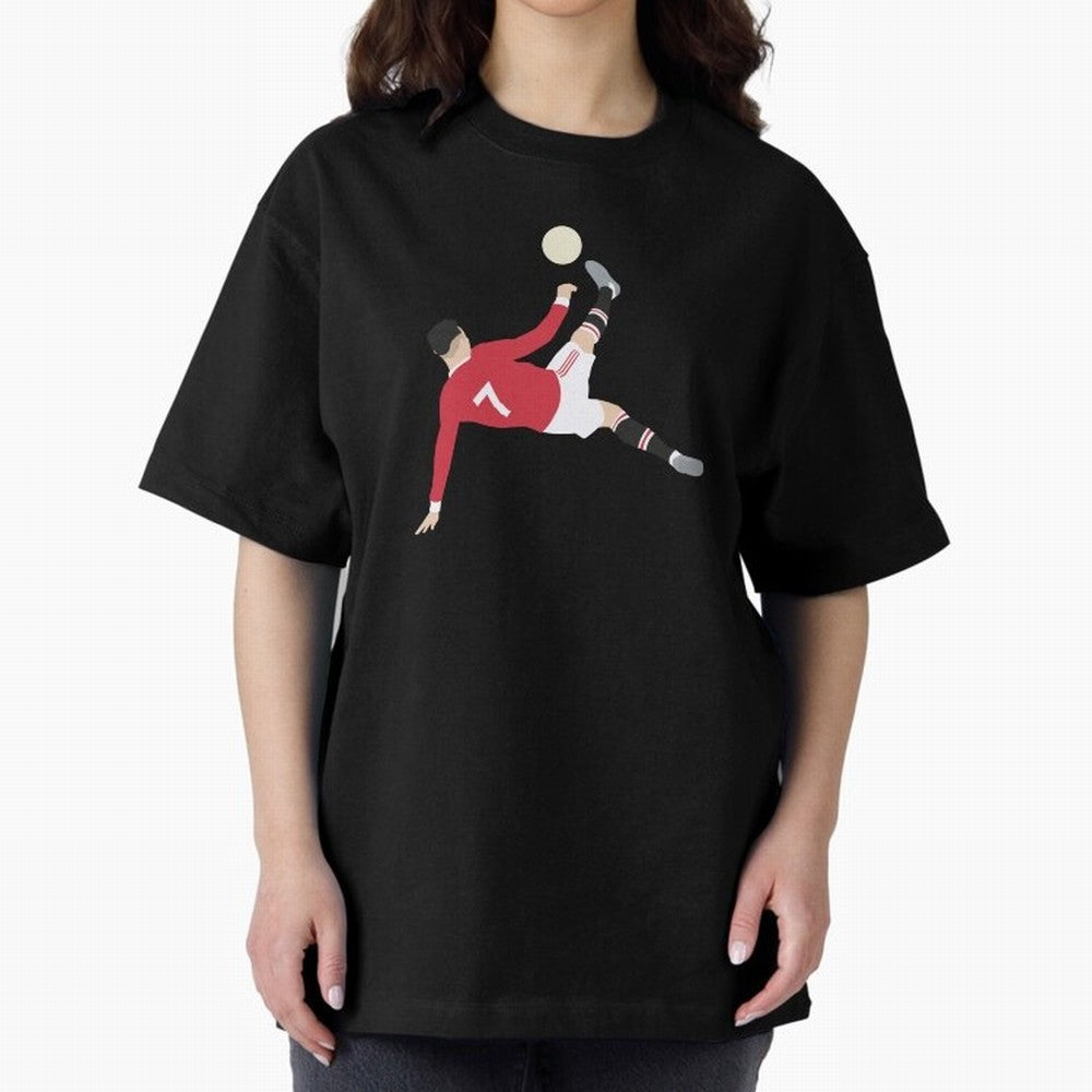 Cristiano Ronaldo Bicycle Kick MUFC Oversized T-Shirt Celebrate Classic Football Spirit in Match Day Hype around FIFA World Cup 2026 Group Stage, Messi, Neymar and Mbappe, France and Portugal, Sports Nostalgia, International Competition, Famous