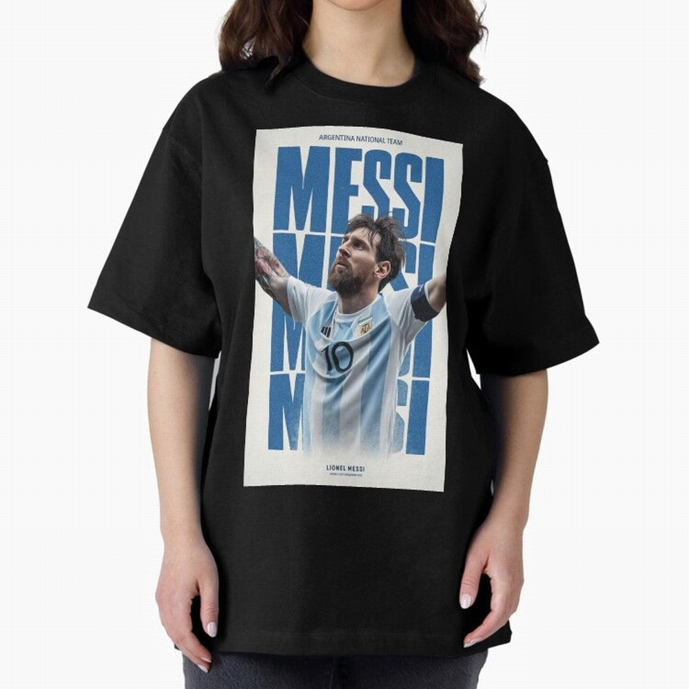 Messi Champion Graphic Oversized T-Shirt Represent Football Lovers during FIFA World Cup 2026 USA Canada Mexico for Fans of Haaland and Brazil, Bringing Global Supporter Spirit, Legendary Goals, National Colors and Tournament Celebration; Great for