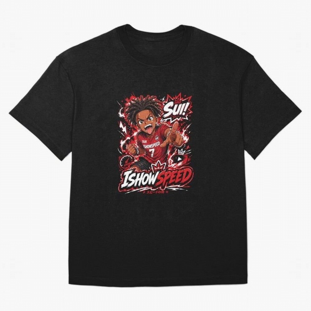 I Show Speed SUI Anime poster | Hype art Red Black Streewear Oversized T-Shirt Enjoy the Biggest Football Party of the FIFA World Cup 2026 Journey through CR7 Highlights, England Pride, Stadium Chants, National Pride, Trophy Dreams and
