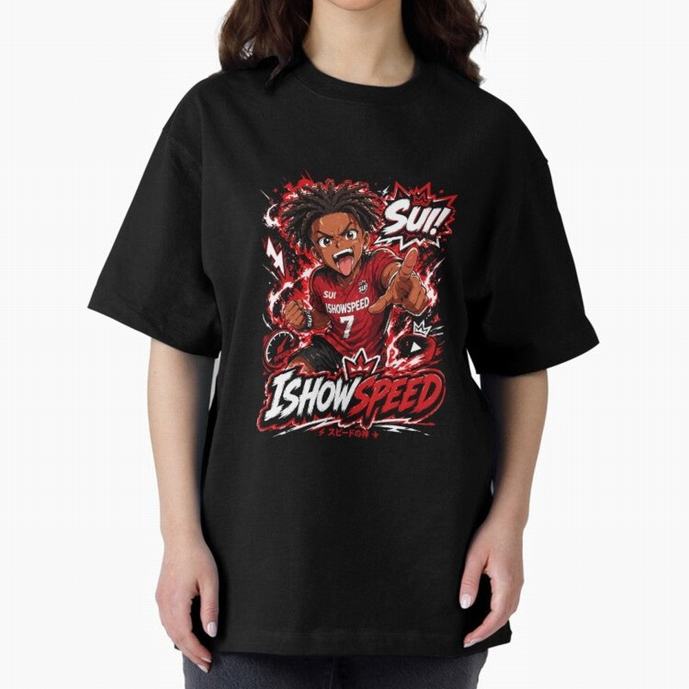 I Show Speed SUI Anime poster | Hype art Red Black Streewear Oversized T-Shirt Enjoy the Biggest Football Party of the FIFA World Cup 2026 Journey through CR7 Highlights, England Pride, Stadium Chants, National Pride, Trophy Dreams and
