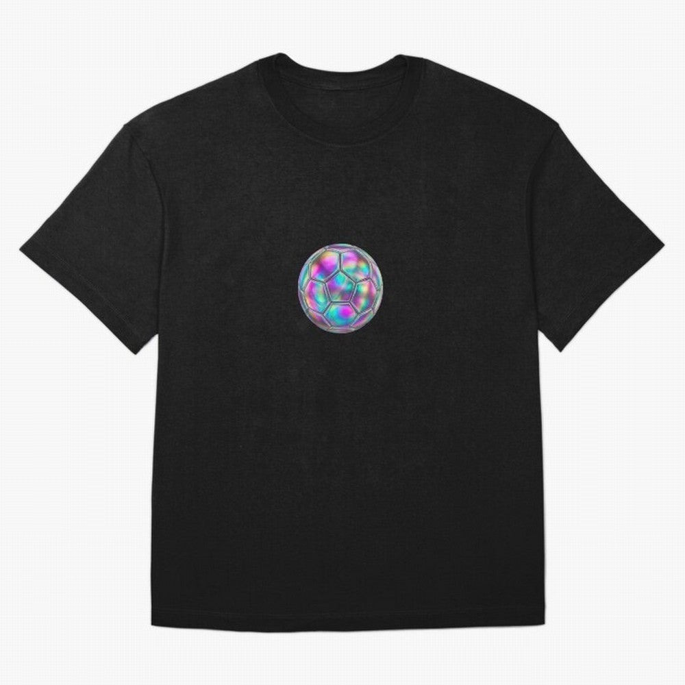 Soccer ball holographic sticker Oversized T-Shirt Relive Legendary Nights from FIFA World Cup 2026 for Fans of Messi, Neymar and Mbappe and Netherlands, Bringing Sports Nostalgia, International Competition, Famous Players and Unforgettable