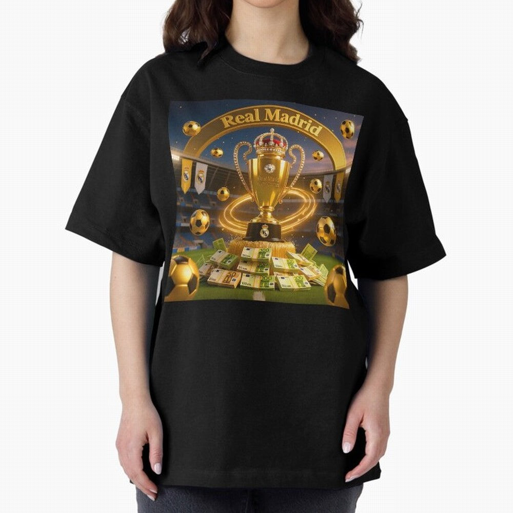 The Wealth of Real Madrid Oversized T-Shirt Relive the Noise and Pride of FIFA World Cup 2026 USA Canada Mexico for Fans of Cristiano Ronaldo and Spain, Bringing Championship Spirit, Famous Goals, Roaring Crowds and International Football Unity;